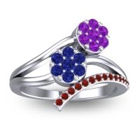 Blue Sapphire Fashion Ring In 14k White Gold With Amethyst And Garnet – Zubha Simple Ring