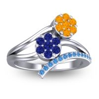 Blue Sapphire Fashion Ring In 14k White Gold With Citrine And Swiss Blue Topaz – Zubha Simple Ring