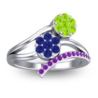 Blue Sapphire Fashion Ring In 14k White Gold With Peridot And Amethyst – Zubha Simple Ring