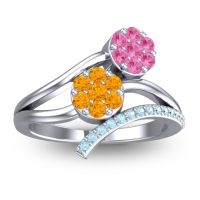 Citrine Fashion Ring In 14k White Gold With Pink Tourmaline And Aquamarine – Zubha Simple Ring