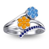 Citrine Fashion Ring In 14k White Gold With Swiss Blue Topaz And Blue Sapphire – Zubha Simple Ring