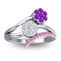 Lab Diamond Fashion Ring In 14k White Gold With Amethyst And Pink Tourmaline – Zubha Simple Ring