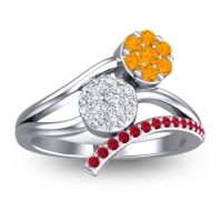 Lab Diamond Fashion Ring In 14k White Gold With Citrine And Ruby – Zubha Simple Ring