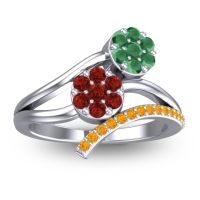 Garnet Fashion Ring In 14k White Gold With Emerald And Citrine – Zubha Simple Ring