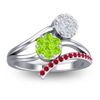 Peridot Fashion Ring In 14k White Gold With Lab Diamond And Ruby – Zubha Simple Ring