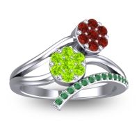 Peridot Fashion Ring In 14k White Gold With Garnet And Emerald – Zubha Simple Ring