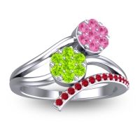 Peridot Fashion Ring In 14k White Gold With Pink Tourmaline And Ruby – Zubha Simple Ring
