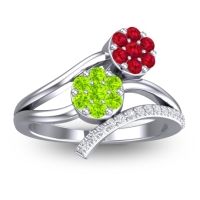 Peridot Fashion Ring In 14k White Gold With Ruby And Lab Diamond – Zubha Simple Ring