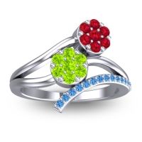 Peridot Fashion Ring In 14k White Gold With Ruby And Swiss Blue Topaz – Zubha Simple Ring