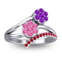 Pink Tourmaline Fashion Ring In 14k White Gold With Amethyst And Ruby – Zubha Simple Ring