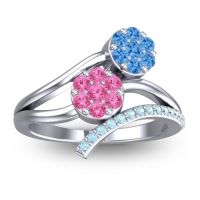 Pink Tourmaline Fashion Ring In 14k White Gold With Swiss Blue Topaz And Aquamarine – Zubha Simple Ring