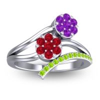 Ruby Fashion Ring In 14k White Gold With Amethyst And Peridot – Zubha Simple Ring