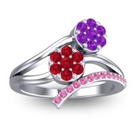 Ruby Fashion Ring In 14k White Gold With Amethyst And Pink Tourmaline – Zubha Simple Ring
