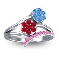 Ruby Fashion Ring In 14k White Gold With Swiss Blue Topaz And Pink Tourmaline – Zubha Simple Ring