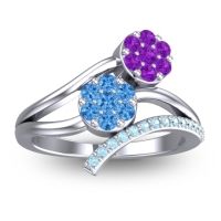 Swiss Blue Topaz Fashion Ring In 14k White Gold With Amethyst And Aquamarine – Zubha Simple Ring