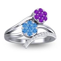 Swiss Blue Topaz Fashion Ring In 14k White Gold With Amethyst And Diamond – Zubha Simple Ring