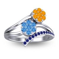 Swiss Blue Topaz Fashion Ring In 14k White Gold With Citrine And Blue Sapphire – Zubha Simple Ring