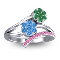 Swiss Blue Topaz Fashion Ring In 14k White Gold With Emerald And Pink Tourmaline – Zubha Simple Ring