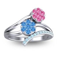 Swiss Blue Topaz Fashion Ring In 14k White Gold With Pink Tourmaline And Aquamarine – Zubha Simple Ring