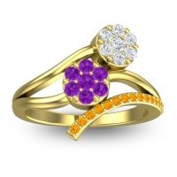 Amethyst Fashion Ring In 14k Yellow Gold With Diamond And Citrine – Zubha Simple Ring