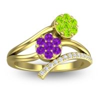 Amethyst Fashion Ring In 14k Yellow Gold With Peridot And Diamond – Zubha Simple Ring