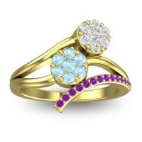 Aquamarine Fashion Ring In 14k Yellow Gold With Lab Diamond And Amethyst – Zubha Simple Ring
