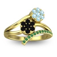 Black Onyx Fashion Ring In 14k Yellow Gold With Aquamarine And Emerald – Zubha Simple Ring