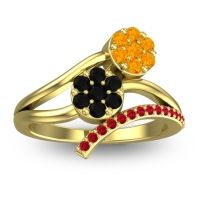 Black Onyx Fashion Ring In 14k Yellow Gold With Citrine And Ruby – Zubha Simple Ring