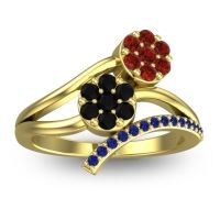 Black Onyx Fashion Ring In 14k Yellow Gold With Garnet And Blue Sapphire – Zubha Simple Ring