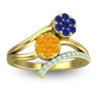 Citrine Fashion Ring In 14k Yellow Gold With Blue Sapphire And Aquamarine – Zubha Simple Ring