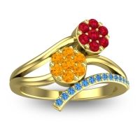 Citrine Fashion Ring In 14k Yellow Gold With Ruby And Swiss Blue Topaz – Zubha Simple Ring