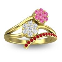 Lab Diamond Fashion Ring In 14k Yellow Gold With Pink Tourmaline And Ruby – Zubha Simple Ring