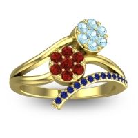 Garnet Fashion Ring In 14k Yellow Gold With Aquamarine And Blue Sapphire – Zubha Simple Ring