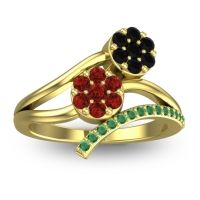 Garnet Fashion Ring In 14k Yellow Gold With Black Onyx And Emerald – Zubha Simple Ring