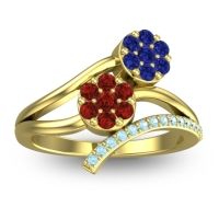 Garnet Fashion Ring In 14k Yellow Gold With Blue Sapphire And Aquamarine – Zubha Simple Ring
