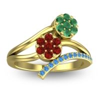 Garnet Fashion Ring In 14k Yellow Gold With Emerald And Swiss Blue Topaz – Zubha Simple Ring