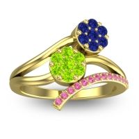 Peridot Fashion Ring In 14k Yellow Gold With Blue Sapphire And Pink Tourmaline – Zubha Simple Ring