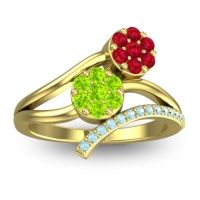 Peridot Fashion Ring In 14k Yellow Gold With Ruby And Aquamarine – Zubha Simple Ring