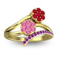 Pink Tourmaline Fashion Ring In 14k Yellow Gold With Ruby And Amethyst – Zubha Simple Ring