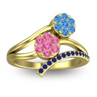 Pink Tourmaline Fashion Ring In 14k Yellow Gold With Swiss Blue Topaz And Blue Sapphire – Zubha Simple Ring