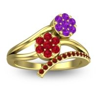 Ruby Fashion Ring In 14k Yellow Gold With Amethyst And Garnet – Zubha Simple Ring