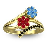 Ruby Fashion Ring In 14k Yellow Gold With Swiss Blue Topaz And Black Onyx – Zubha Simple Ring