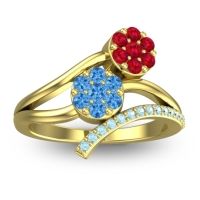 Swiss Blue Topaz Fashion Ring In 14k Yellow Gold With Ruby And Aquamarine – Zubha Simple Ring