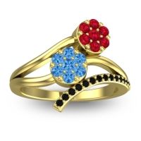 Swiss Blue Topaz Fashion Ring In 14k Yellow Gold With Ruby And Black Onyx – Zubha Simple Ring
