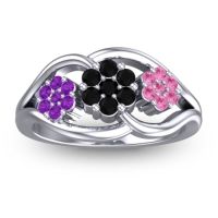 Black Onyx Fashion Ring In 18k White Gold With Amethyst And Pink Tourmaline – Arama Simple Ring