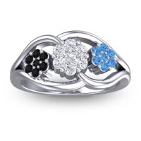 Diamond Fashion Ring In 14k White Gold With Black Onyx And Swiss Blue Topaz – Arama Simple Ring