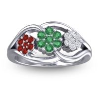 Emerald Fashion Ring In 14k White Gold With Garnet And Lab Diamond – Arama Simple Ring