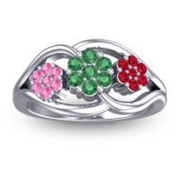 Emerald Fashion Ring In 14k White Gold With Pink Tourmaline And Ruby – Arama Simple Ring