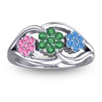 Emerald Fashion Ring In 14k White Gold With Pink Tourmaline And Swiss Blue Topaz – Arama Simple Ring