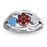 Garnet Fashion Ring In 18k White Gold With Swiss Blue Topaz And Diamond – Arama Simple Ring